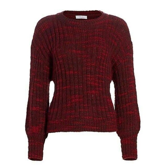 Parker | Ruby Red Chunky Knit Wool Blend Puff Sleeve Sweater, Size L (10-12) EUC - Picture 1 of 9